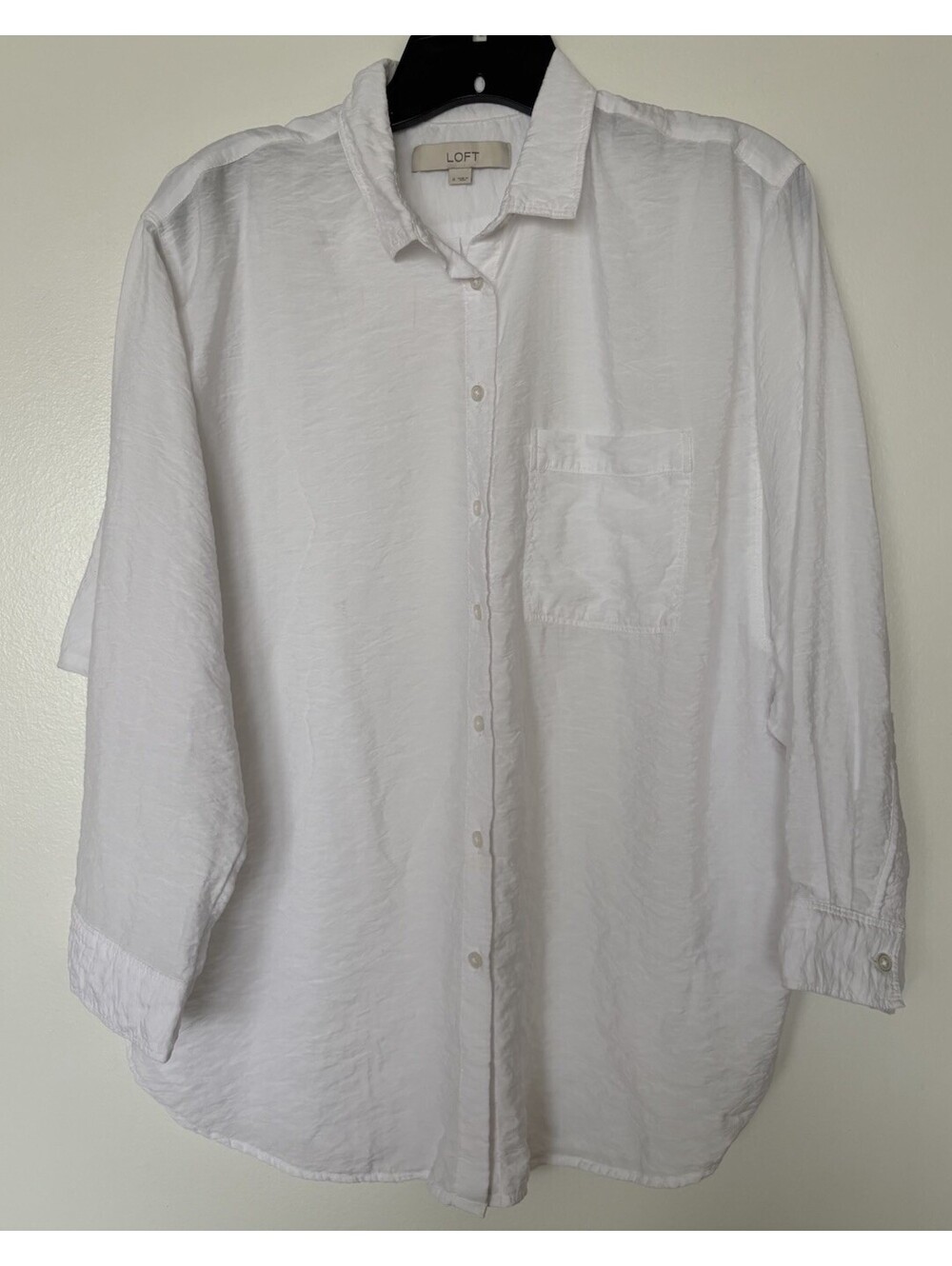 LOFT Women’s Shirt S White Solid Woven Collared Button-Up Rayon Nylon